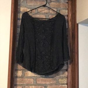 Free People black 3/4 sleeve boat neck top